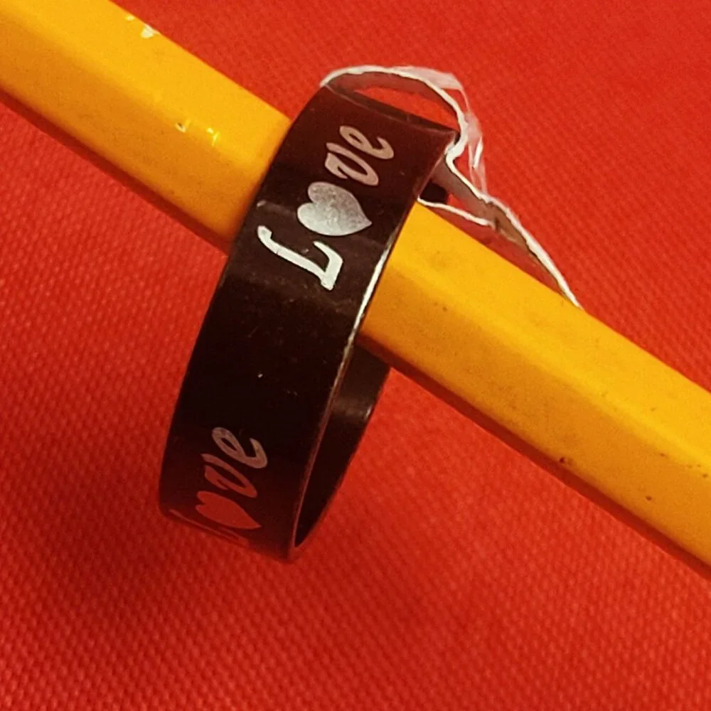 Stainless Steel Wide Band Love Engraved Ring Size 21 Black Tone Unisex